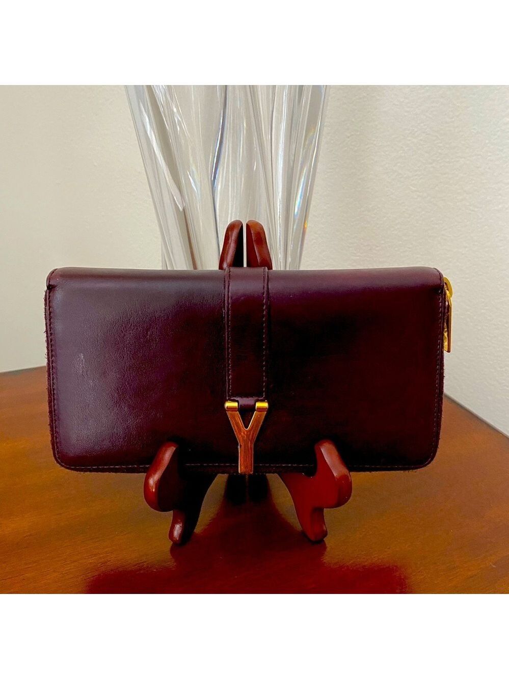 Saint Laurent Y-Ligne (Chyc) Flap Calfskin Leather Dark Purple Wallet EUC - Picture 2 of 9